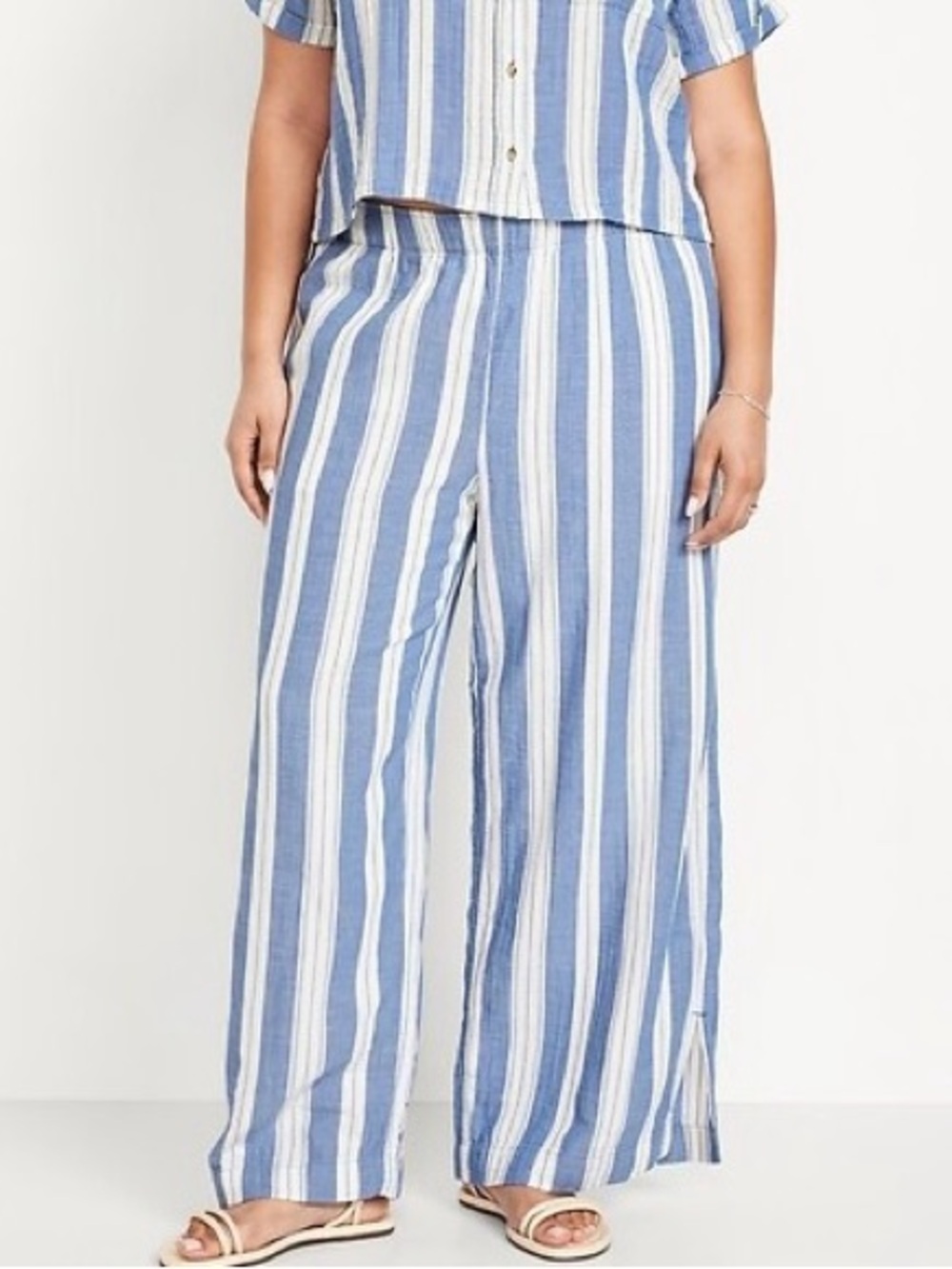 Old Navy Blue & White Striped Wide-Leg Linen Pants 2X